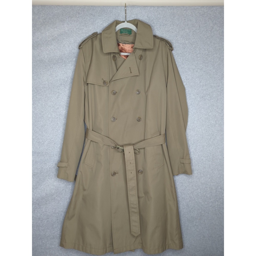 VTG‎ Hill & Archer Mens Trench Coat Sz 40L Beige Removable Liner Double Breasted